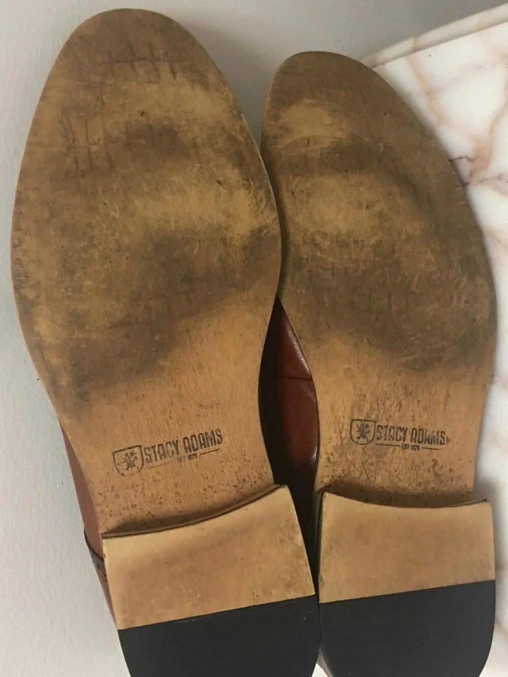 StacyAdams cognac brown leather cap toe dress shoes
